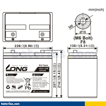 Rollstuhlbatterie Long LG55-12N 12V 55Ah GEL – Bild 2