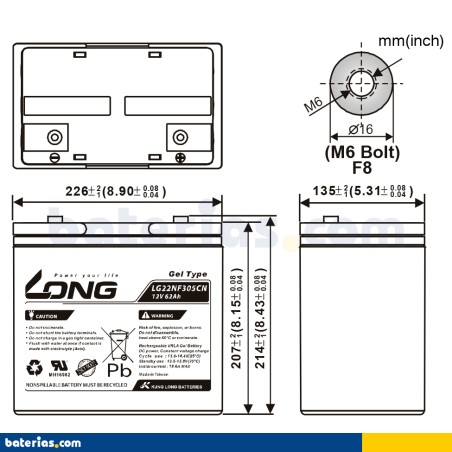 Batería Long LG22NF305CN 62Ah - 2