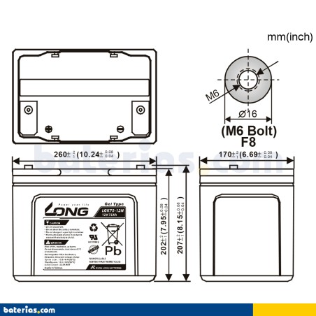 Batería Long LGK75-12N 75Ah - 2