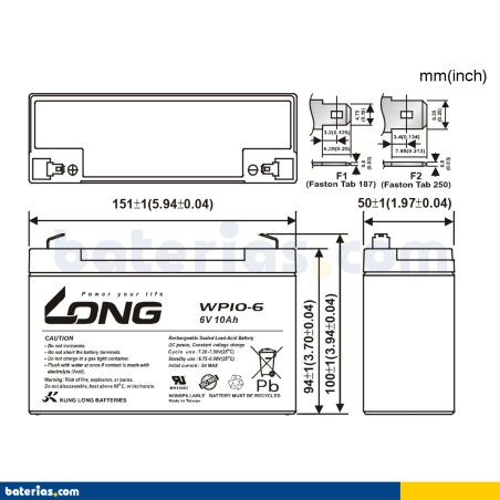 Batería Long WP10-6 10Ah - 2