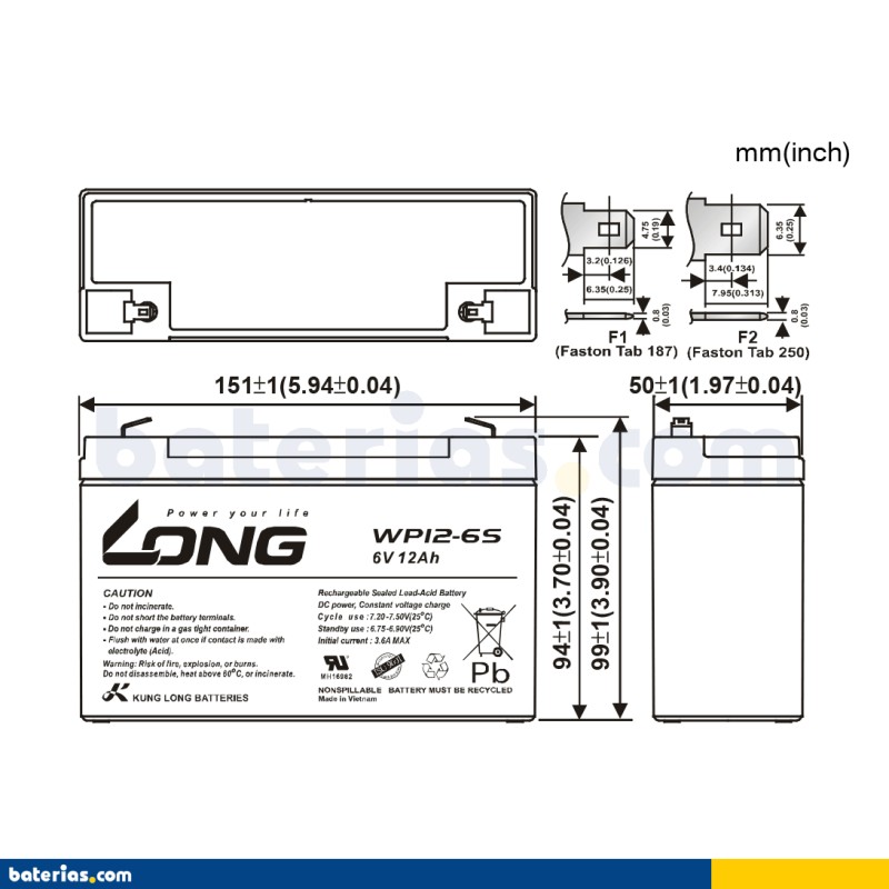 Batería Long WP12-6S 12Ah - 2