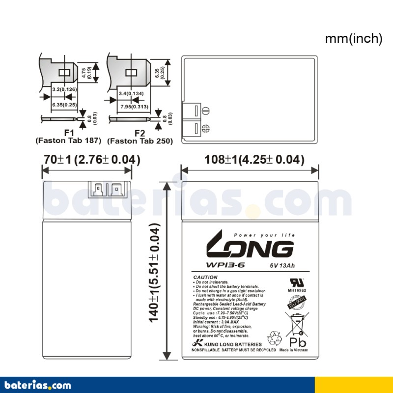 Batería Long WP13-6 13Ah - 2
