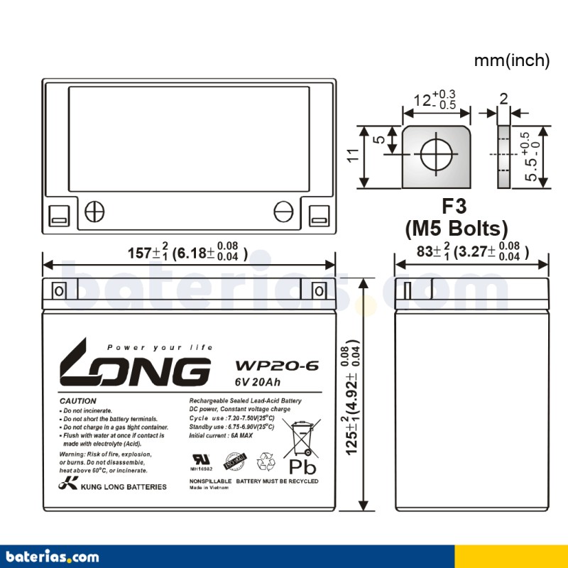 Batería Long WP20-6 20Ah - 2