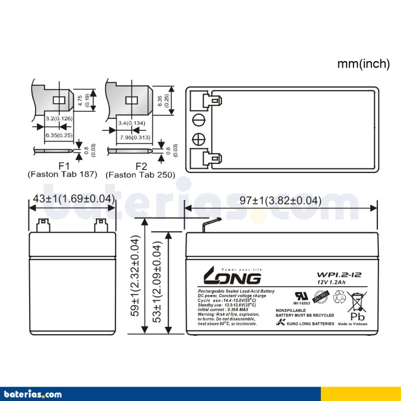 Batería Long WP1.2-12 1.2Ah - 2
