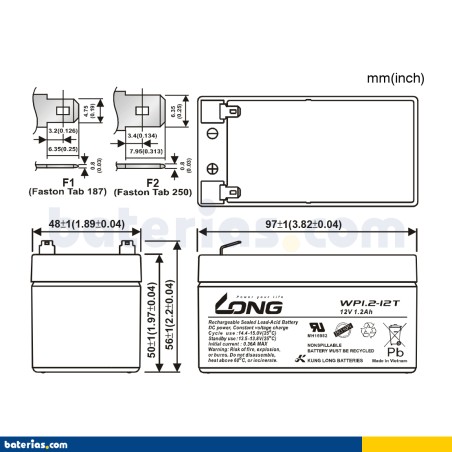 Batería Long WP1.2-12T 1.2Ah y EK013 - 2
