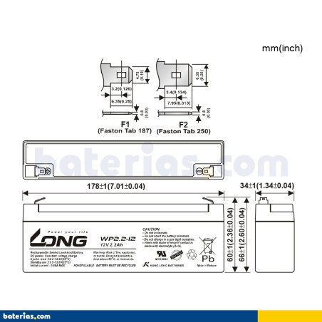 Stationary UPS battery Long WP2.2-12 12V 2.2Ah AGM – image 2