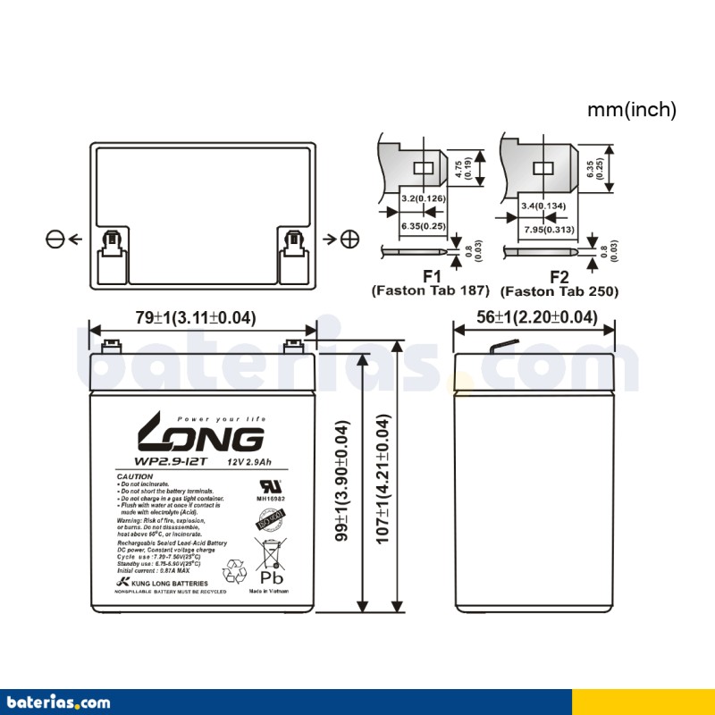 Batería Long WP2.9-12T 2.9Ah - 2