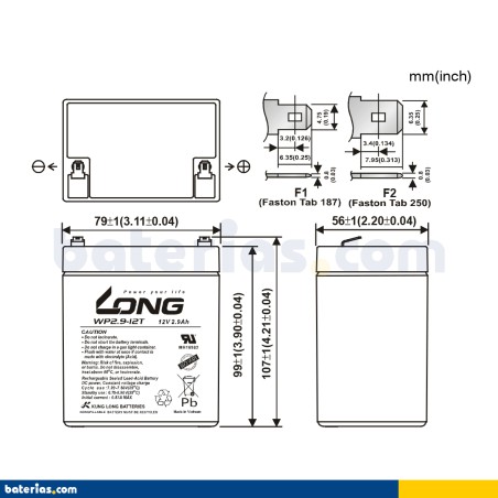 Batería LONG WP2.9-12T 12V 2Ah AGM