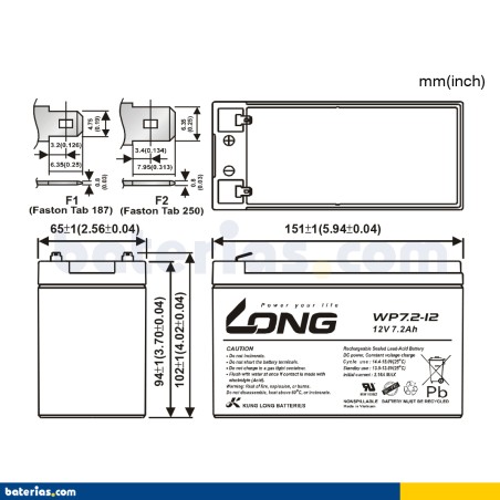 Batería LONG WP7.2-12 12V 7Ah AGM