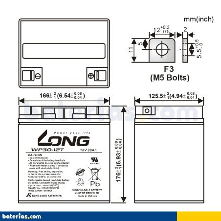 Batería Long WP30-12T 30Ah - 2