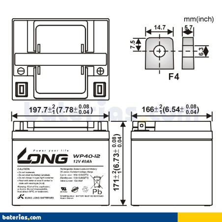 Batteria per carrozzina Long WP40-12 12V 40Ah AGM – immagine 2