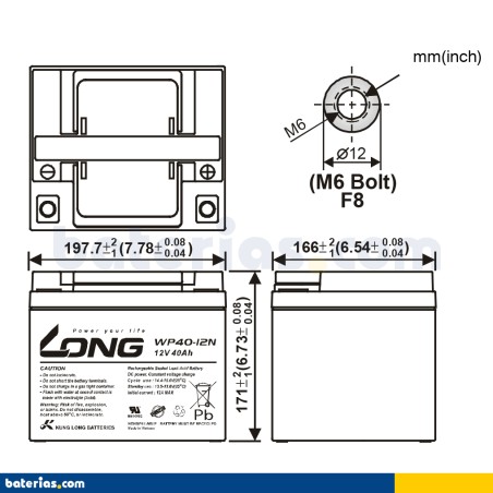 Wheelchair battery Long WP40-12N 12V 40Ah AGM – image 2