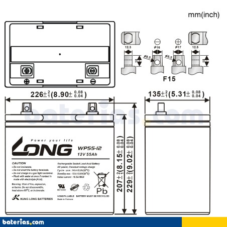 Rollstuhlbatterie Long WP55-12 12V 55Ah AGM – Bild 2