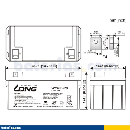 Batería LONG WP65-12B 12V 65Ah AGM
