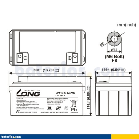 Batterie fauteuil roulant Long WP65-12NB 12V 65Ah AGM – image 2