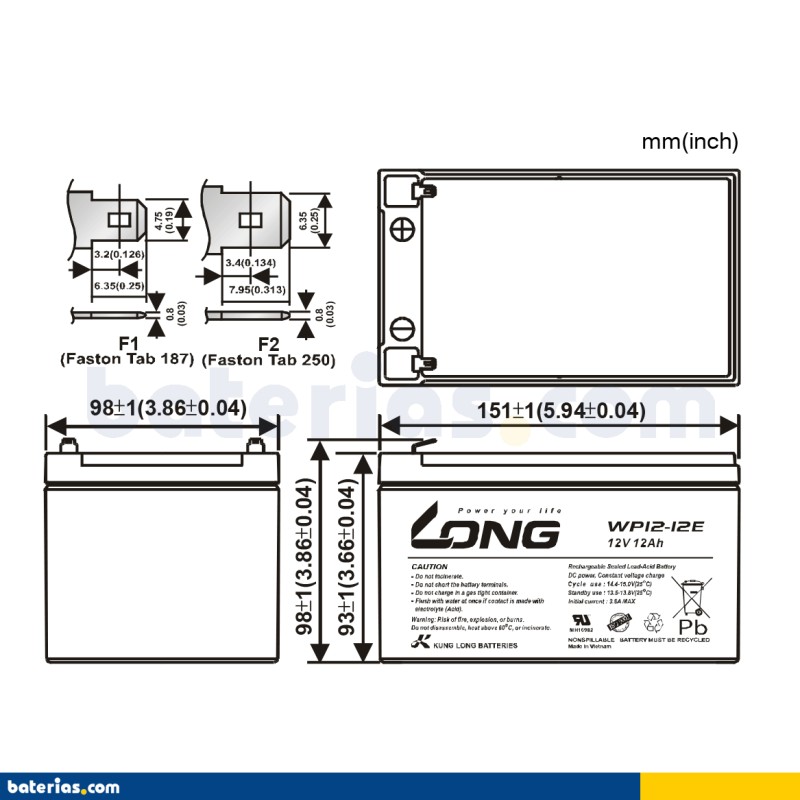 Batería Long WP12-12E 12Ah - 2