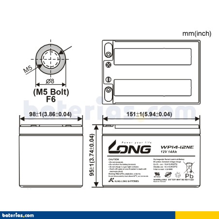 Batería LONG WP14-12NE 12V 14Ah AGM