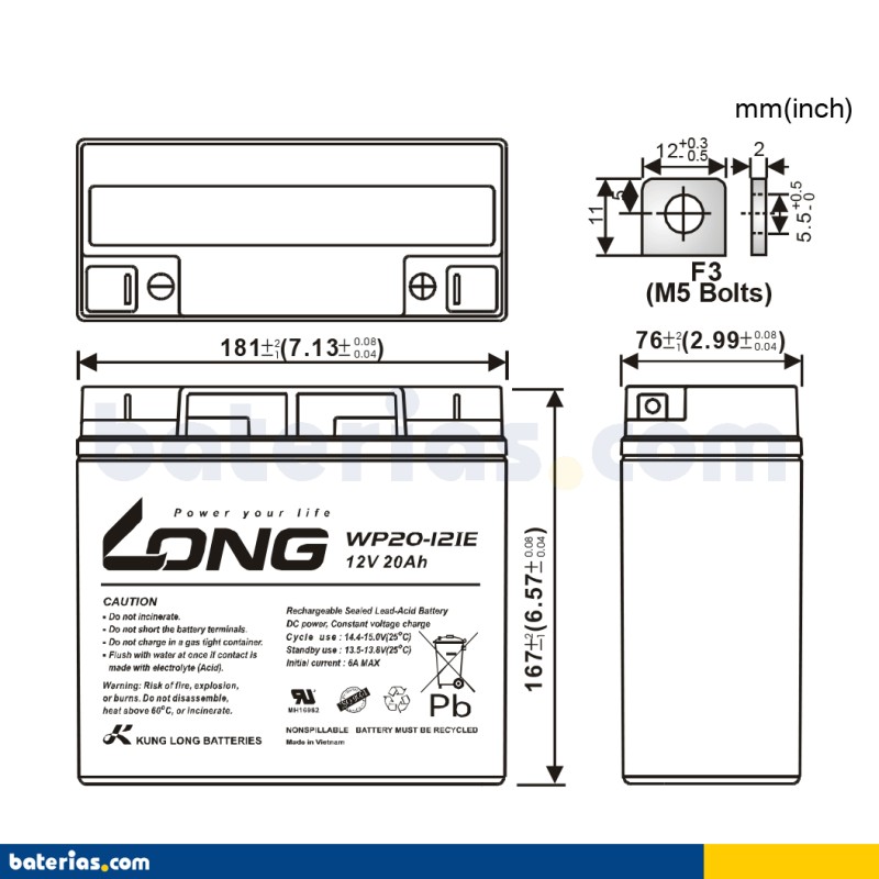 Batteria per carrozzina Long WP20-12IE 12V 20Ah AGM – immagine 2