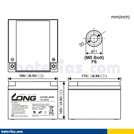 Batería LONG WP26-12NE 12V 26Ah AGM