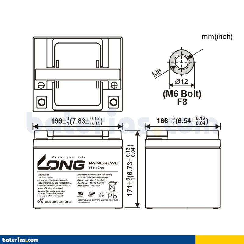 Rollstuhlbatterie Long WP45-12NE 12V 45Ah AGM – Bild 2