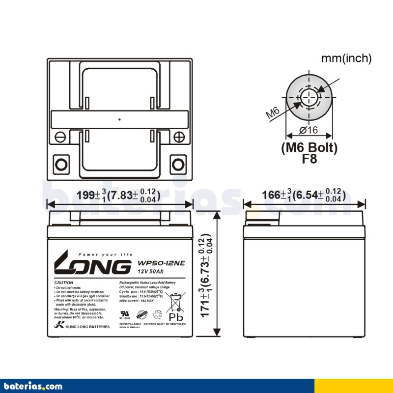 Batteria per carrozzina Long WP50-12NE 12V 50Ah AGM – immagine 2