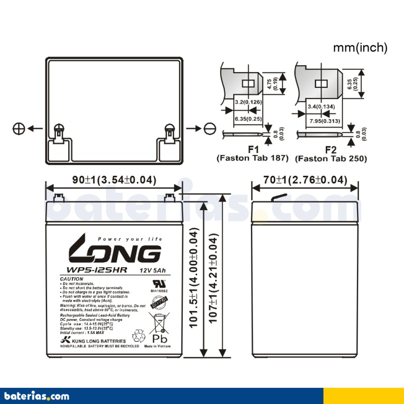 Long WP5-12SHR. Battery for UPS Long 5Ah 12V