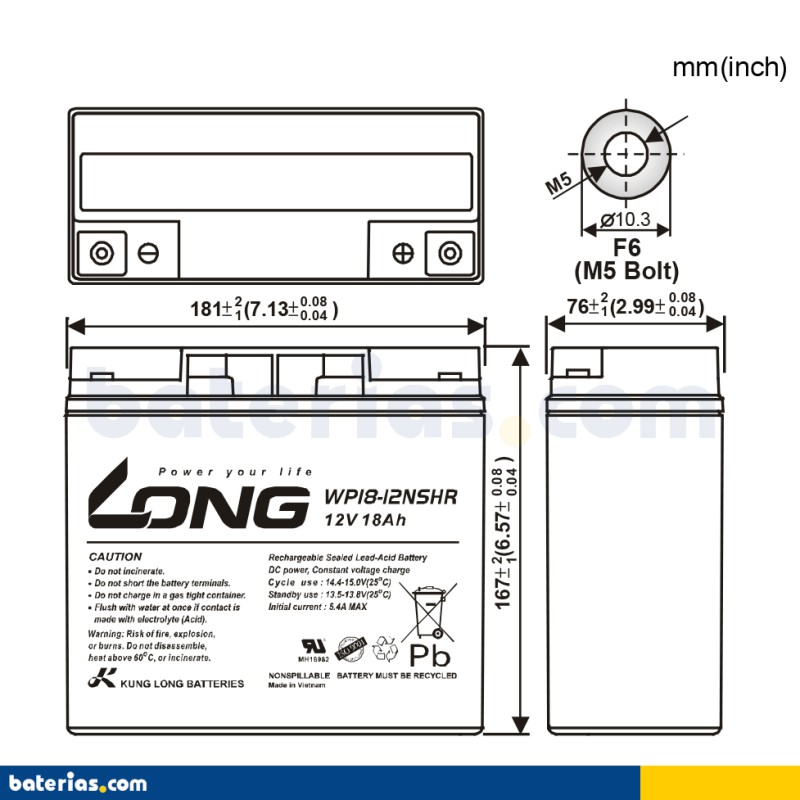 Batería Long WP18-12NSHR 18Ah - 2