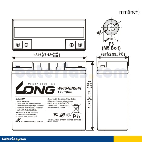 Batterie stationnaire onduleur Long WP18-12NSHR 12V 18Ah AGM – image 2