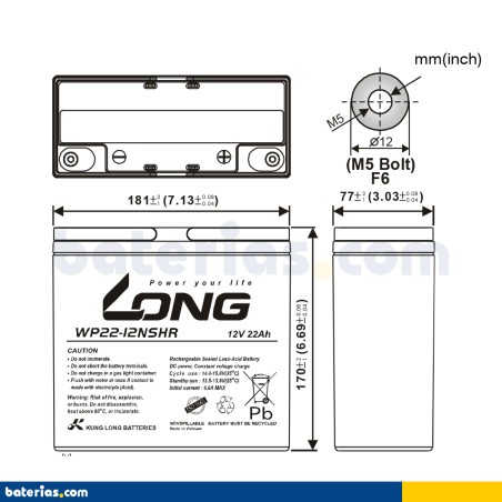 Batería LONG WP22-12NSHR 12V 22Ah AGM