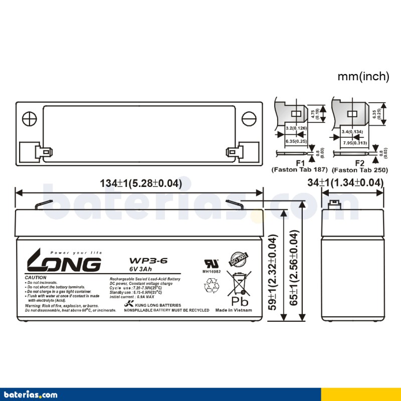 Batería Long WP3-6 3Ah - 2