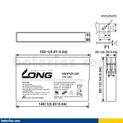 Long WP2-12. Batería para SAI Long 2Ah 12V