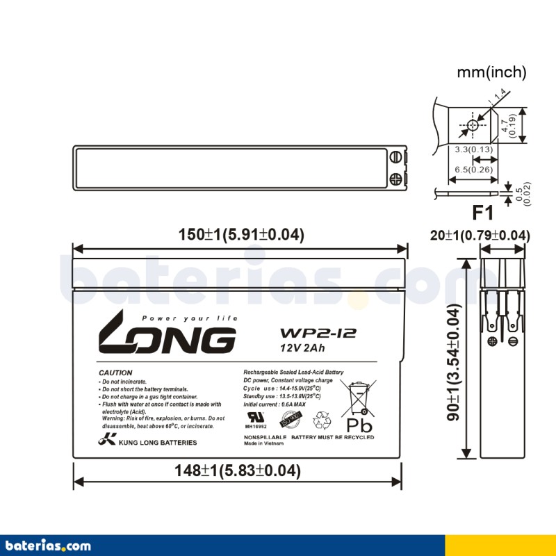 Batería Long WP2-12 2Ah - 2