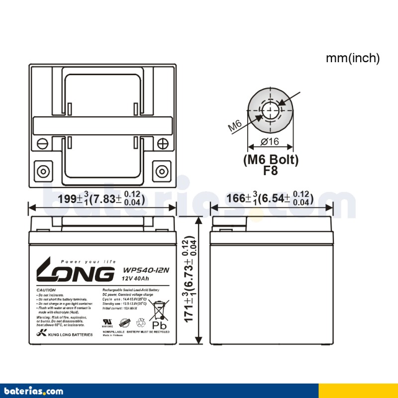 Stationary UPS battery Long WPS40-12N 12V 40Ah AGM – image 2