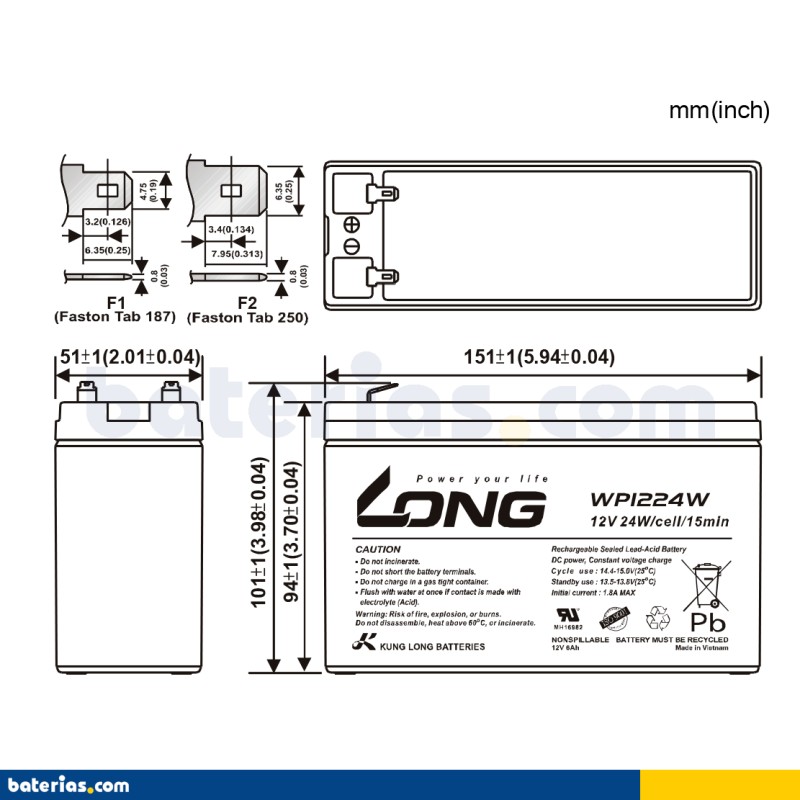 Batería Long WP1224W 6Ah 24Wh - 2