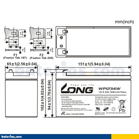 Stationärbatterie USV Long WP1234W 12V 8.5Ah AGM – Bild 2