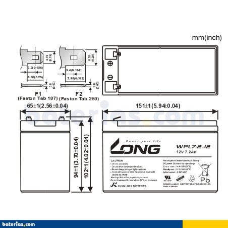 Batería Long WPL7.2-12 7.2Ah - 2