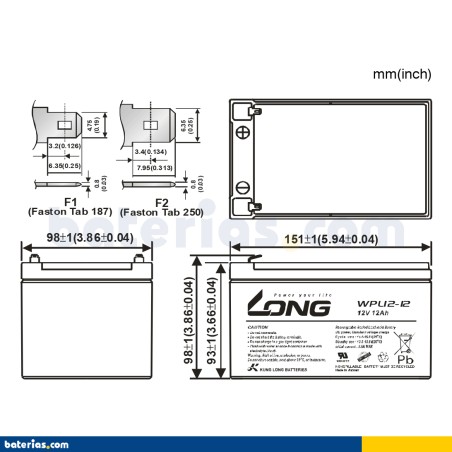 Batería Long WPL12-12 12Ah - 2