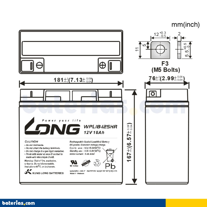 Batería Long WPL18-12SHR 18Ah - 2