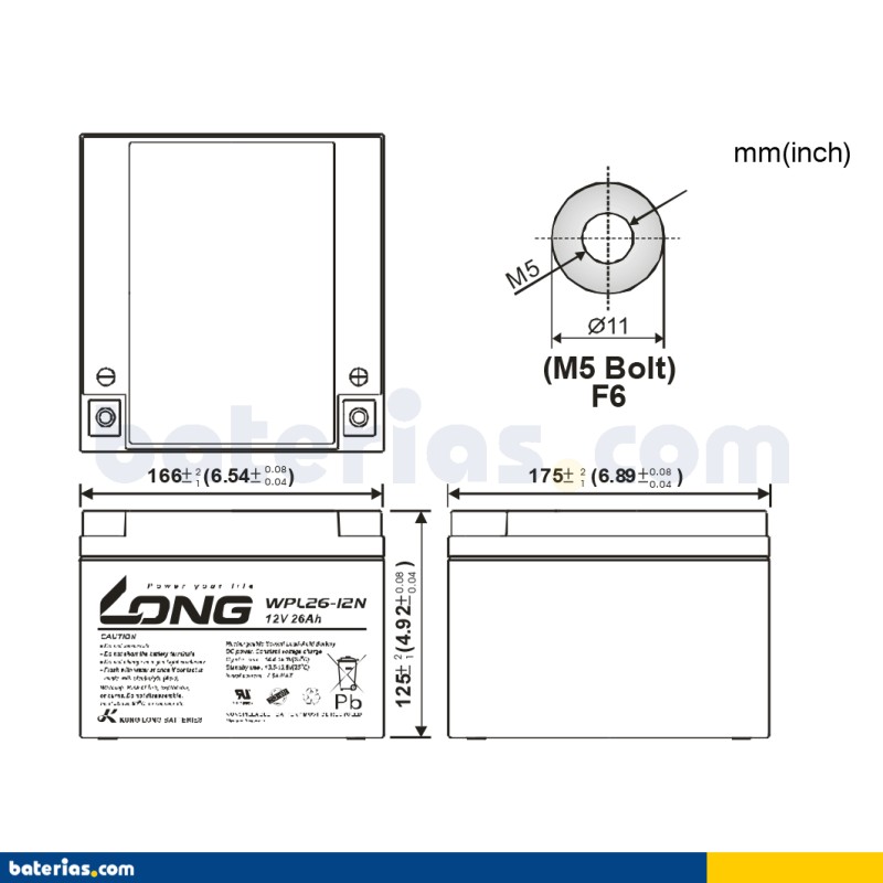 Batteria stazionaria UPS Long WPL26-12N 12V 26Ah AGM – immagine 2