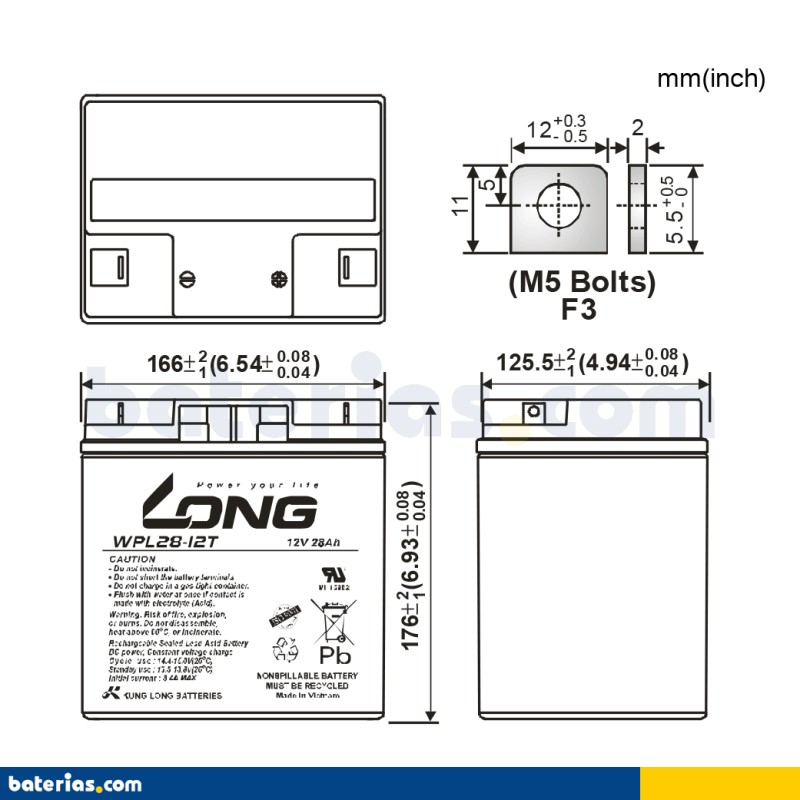 Stationärbatterie USV Long WPL28-12T 12V 28Ah AGM – Bild 2