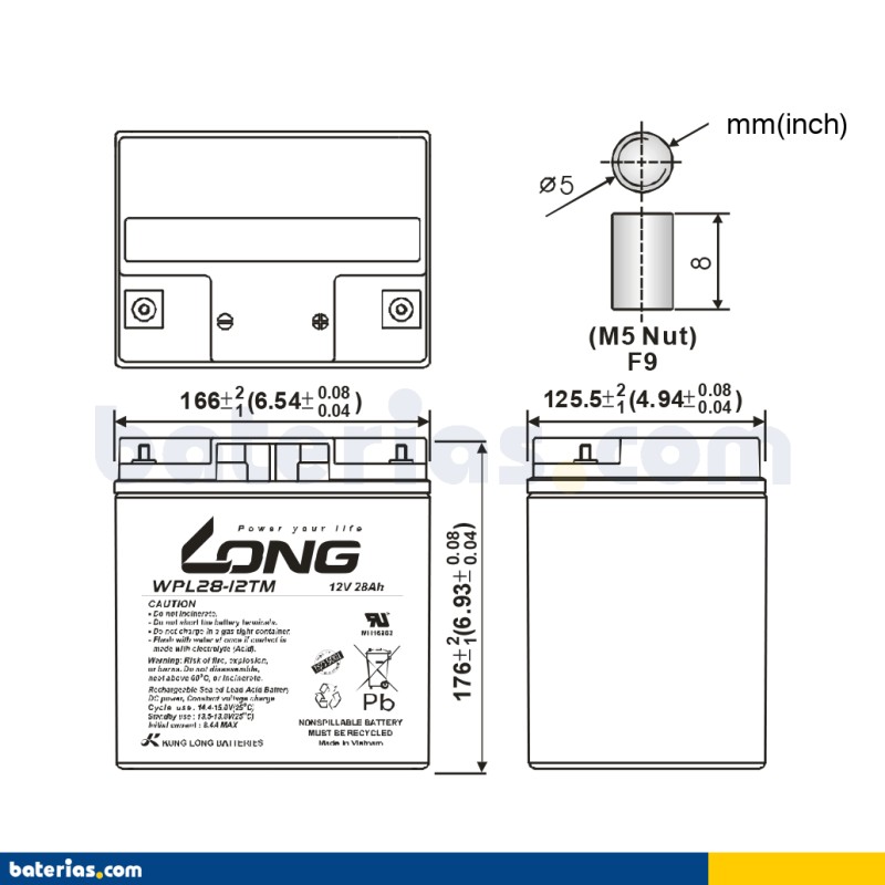 Bateria estacionária UPS Long WPL28-12TM 12V 28Ah AGM – imagem 2