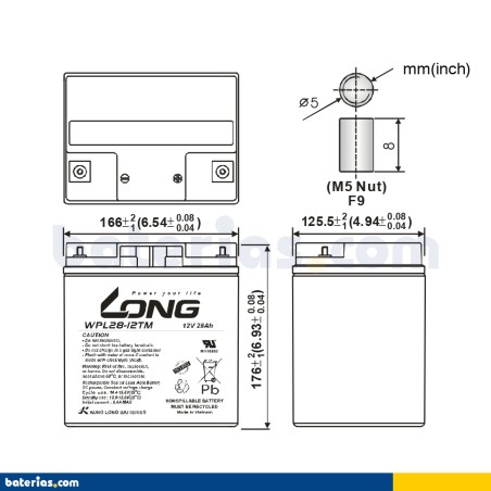 Stationary UPS battery Long WPL28-12TM 12V 28Ah AGM – image 2