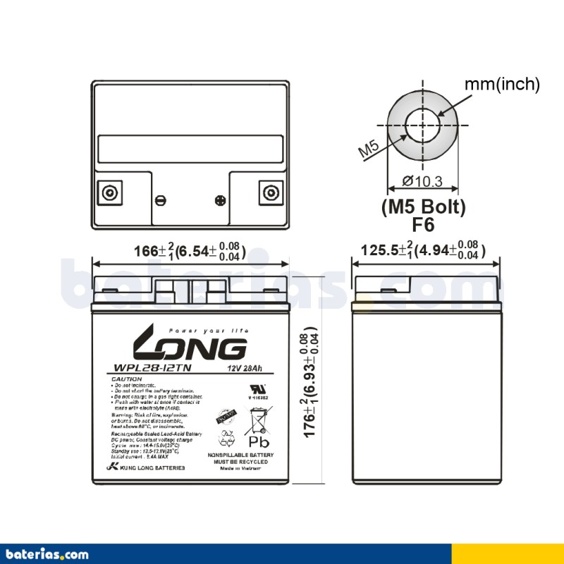 Stationärbatterie USV Long WPL28-12TN 12V 28Ah AGM – Bild 2