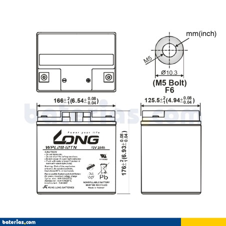 Stationärbatterie USV Long WPL28-12TN 12V 28Ah AGM – Bild 2