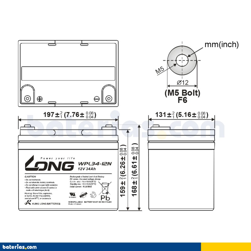 Batería Long WPL34-12N 34Ah - 2