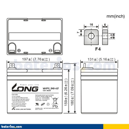 Batería Long WPL36-12 36Ah - 2
