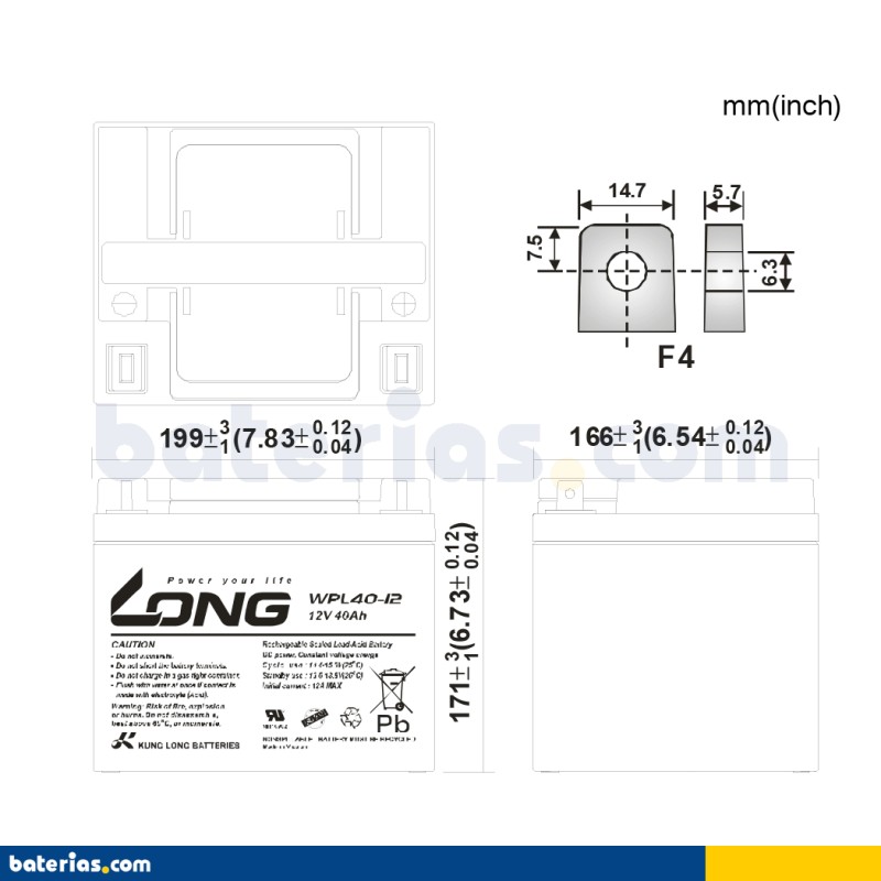 Batería Long WPL40-12 40Ah - 2