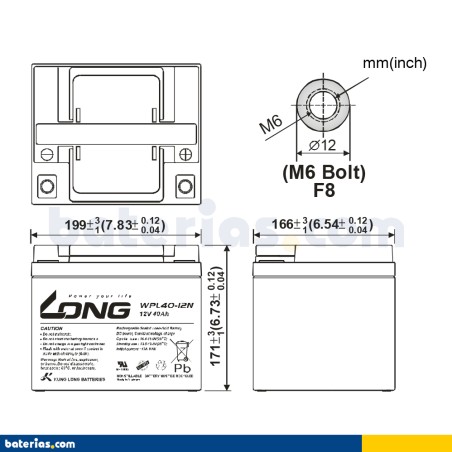 Bateria estacionária UPS Long WPL40-12N 12V 40Ah AGM – imagem 2