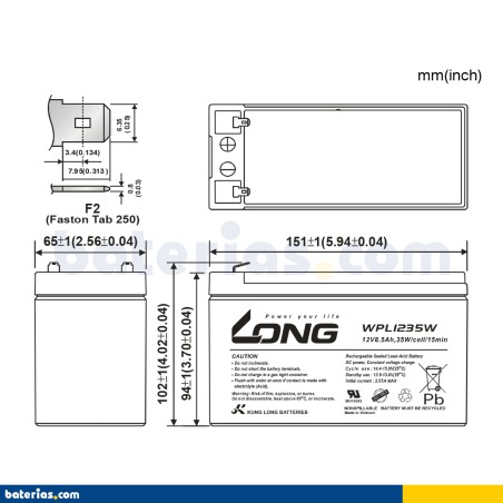 Batería Long WPL1235W 8.5Ah 35Wh - 2