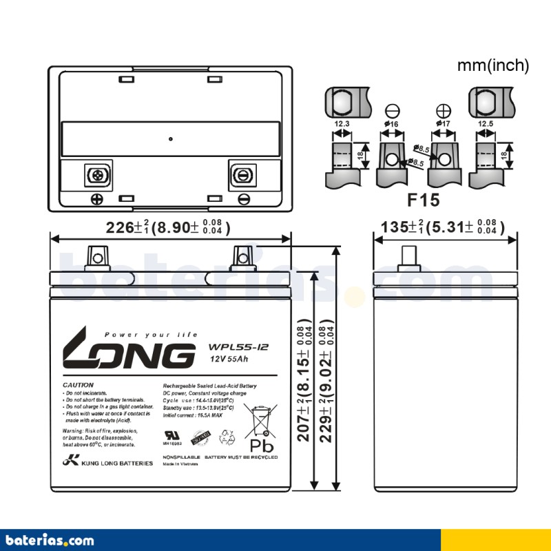 Stationary UPS battery Long WPL55-12 12V 55Ah AGM – image 2
